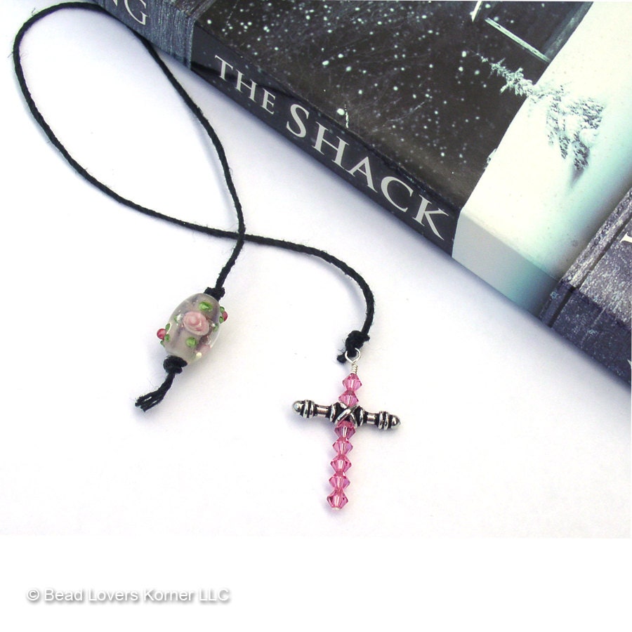 Pink Cross Swarovksi Crystal Book Thong Bookmark