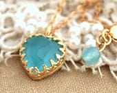 Aqua blue sea foam Heart necklace something blue - 14 k gold filled necklace with Heart pendent