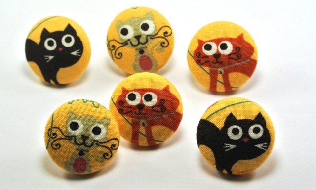 Cat  Push Pin  / Magnets / Tacks Fabric Covered Button Pushpin Kitty 83