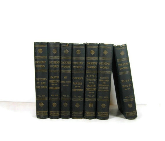Decorative Books Black  with Gold Lettering by Dickens Vintage Books Wedding Decor , Photo Prop
