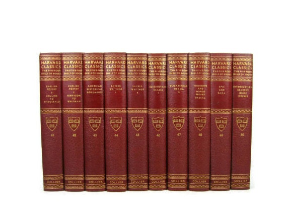 Dark Red Harvard Classics, Dark Red Books, Dark Red vintage decorative books, wedding decor, home decor, and vintage  photo prop,