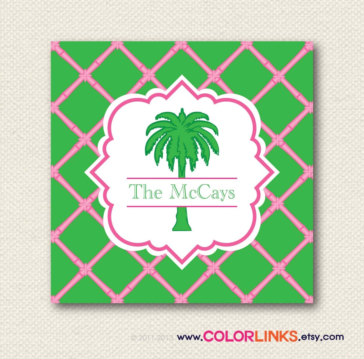 preppy palm tree personalized calling card, gift enclosure card, gift tags or stickers (set of 24)