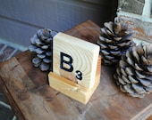 Letter B Carved Wood Oversized Tile Coaster - Hand Painted