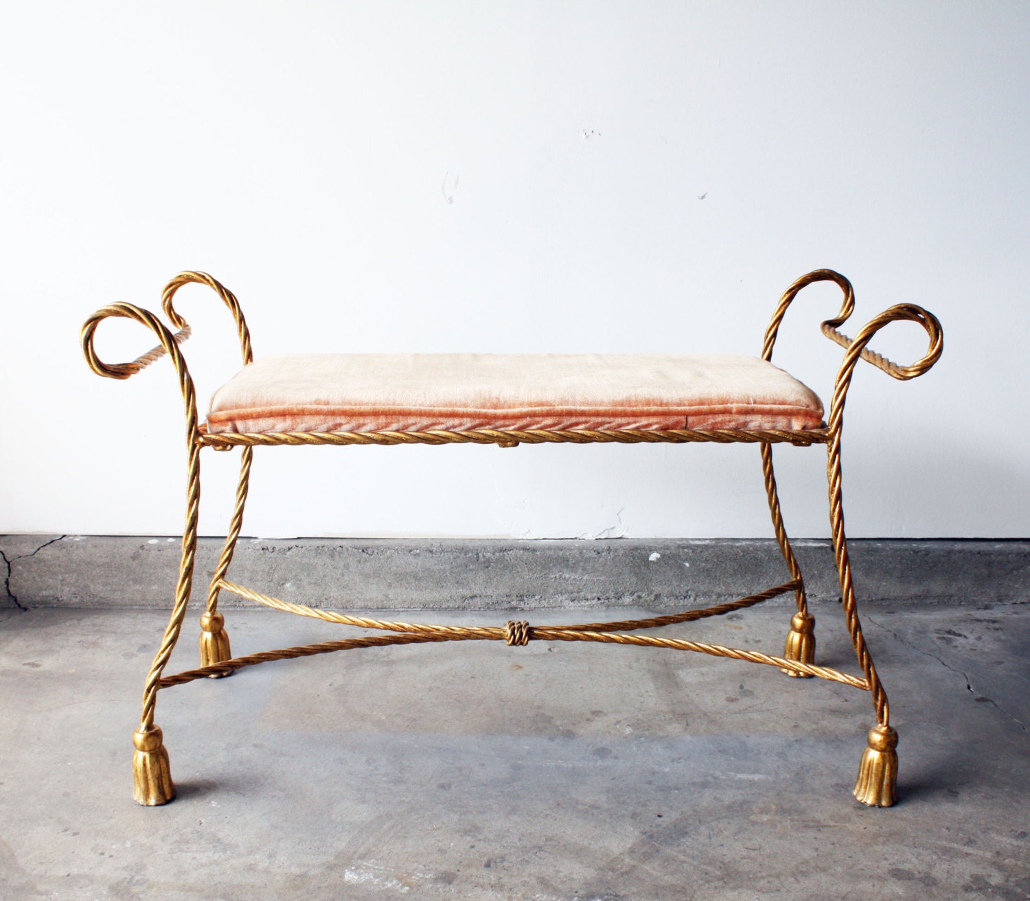1970s Italian Gilt Rope & Tassel Bench With Cushion