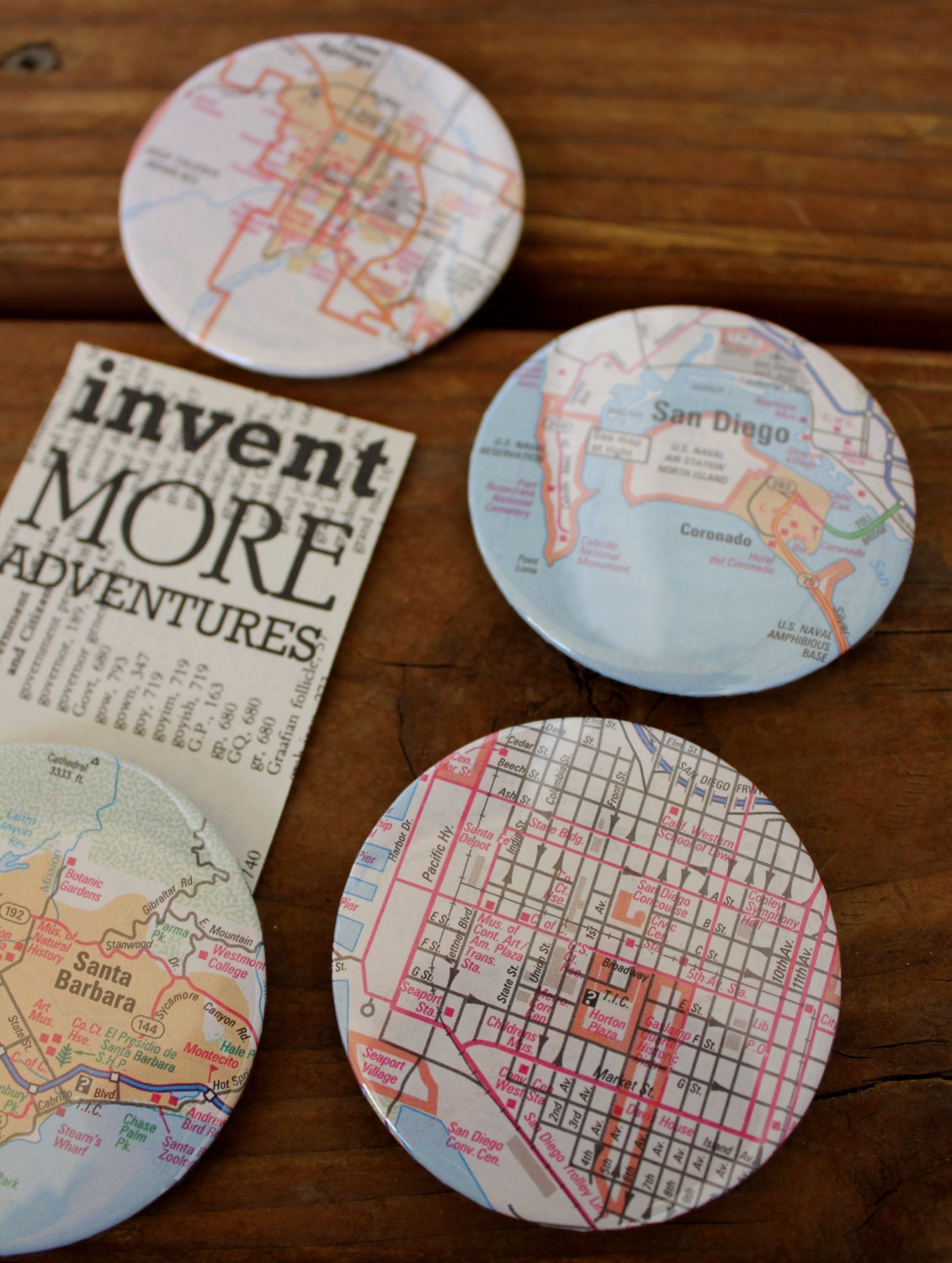 California - Circle Map Magnets - Set of 4