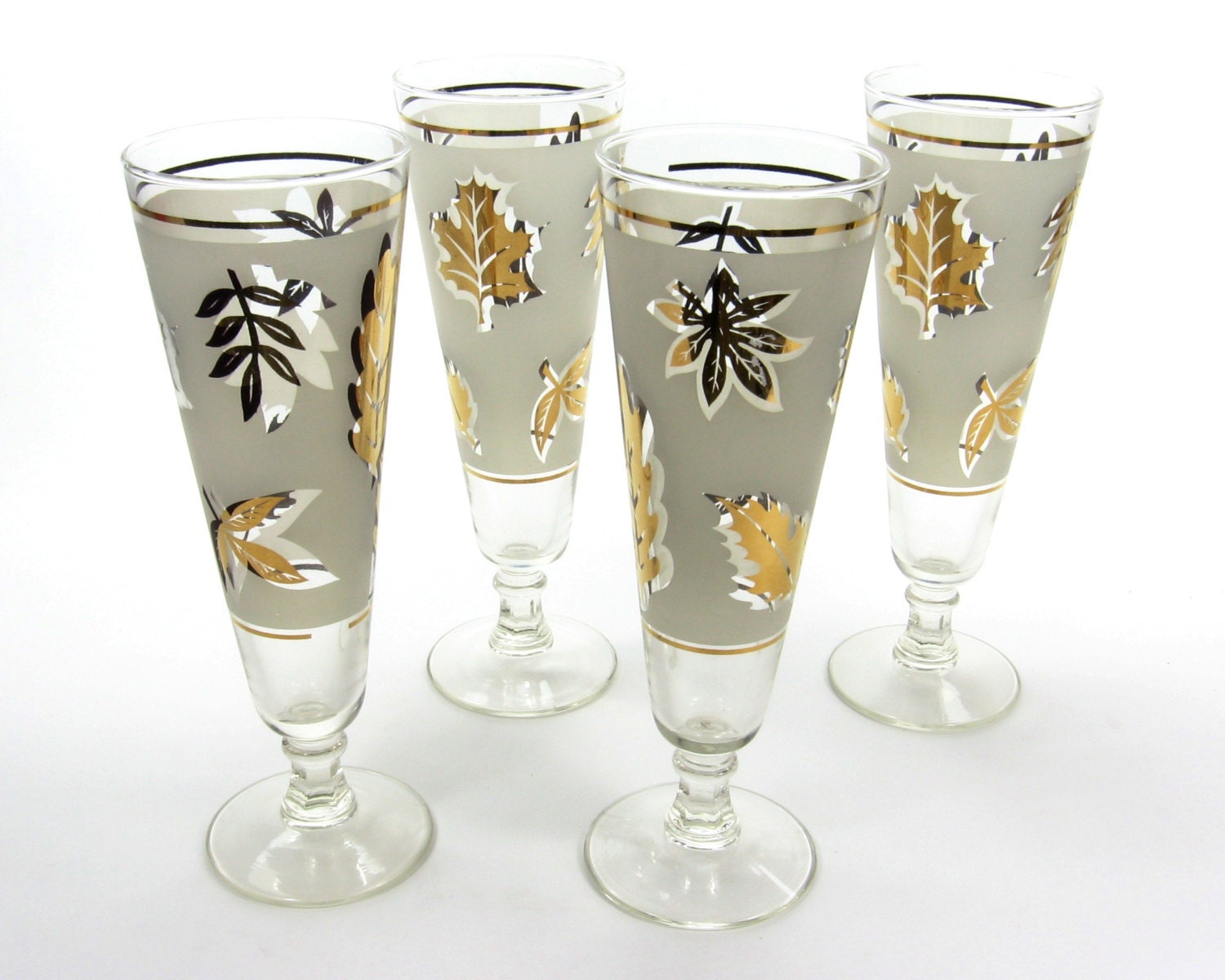Vintage Foliage Leaf Pilsner Glasses Set of Four