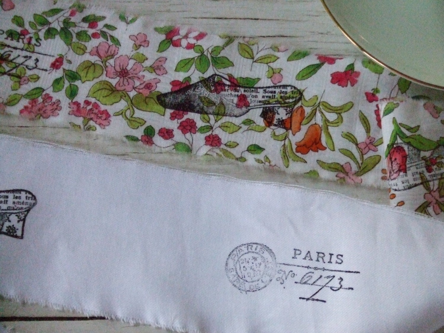 Hand Stamped Ribbon - Hand Stamped Trim -  multi micro flowers - wildflowers - bouquet - stamped trim - embellishment