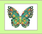butterfly note cards, variety  4-1/2 x 5" and 5"x4-1/2",  set of five