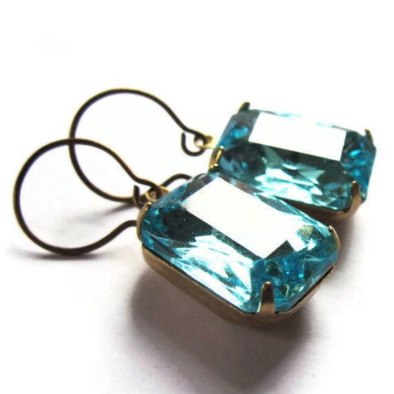 Aqua Blue Evening Earrings Glass Fashion Jewelry
