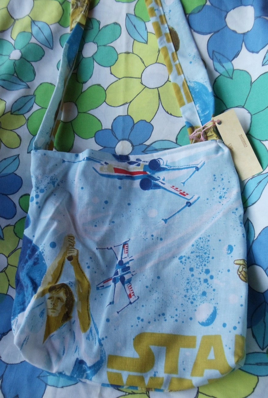 Star Wars upcycled large tote purse vintage style featuring  R2D2 and Han Solo