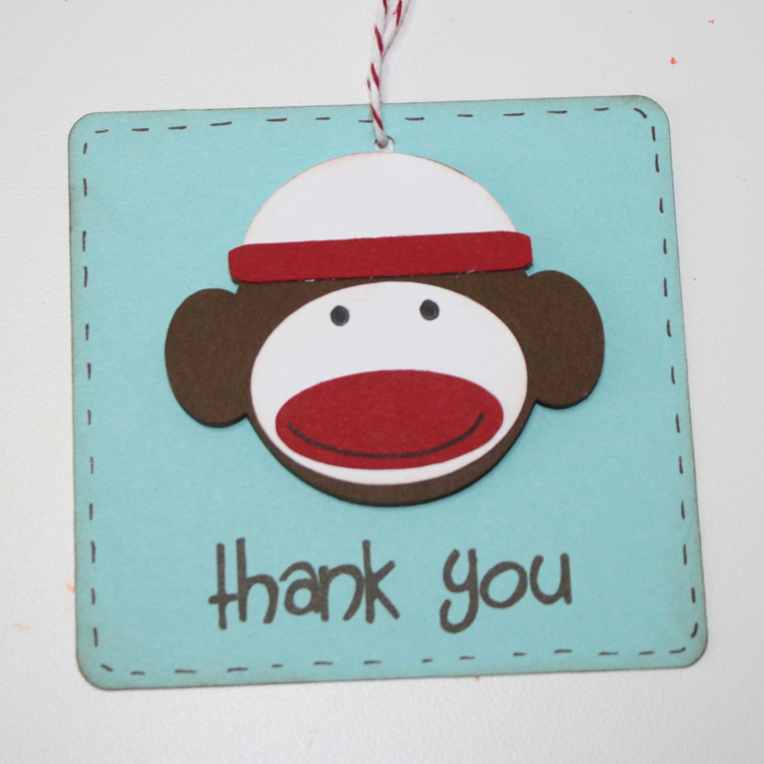 Sock monkey tags - thank you tags. birthday favor tags, set of 6