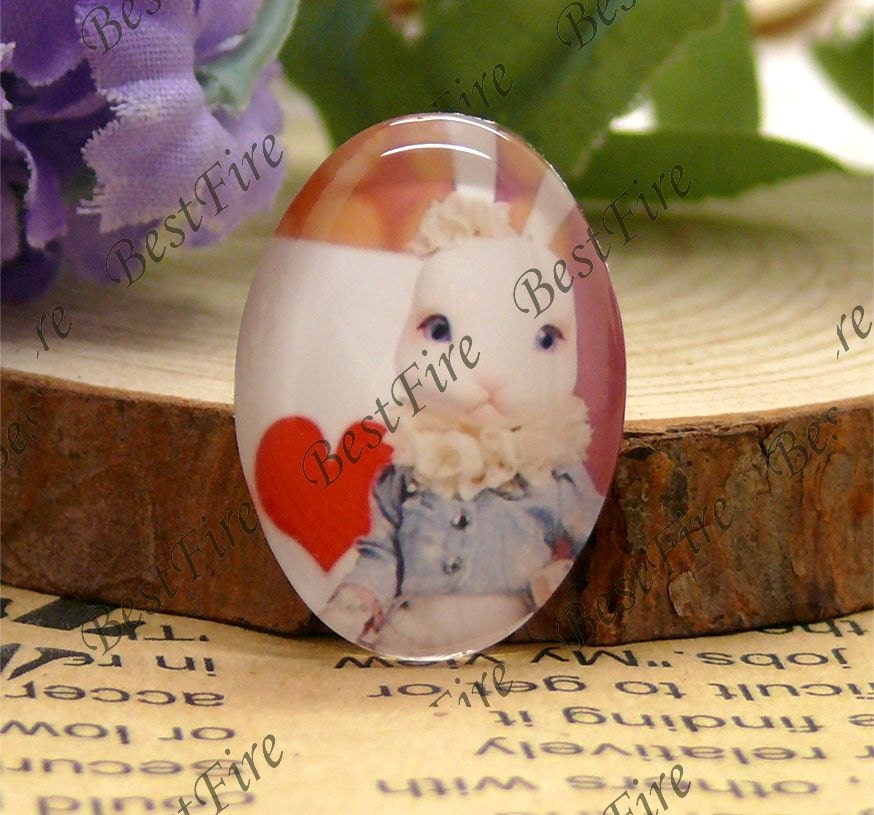 10x14mm,13x18mm,18x25mm,20x30mm,30x40mm Oval Glass Cabochons Cartoon lovely bunny, jewelry Cabochons finding beads,cabochons--11