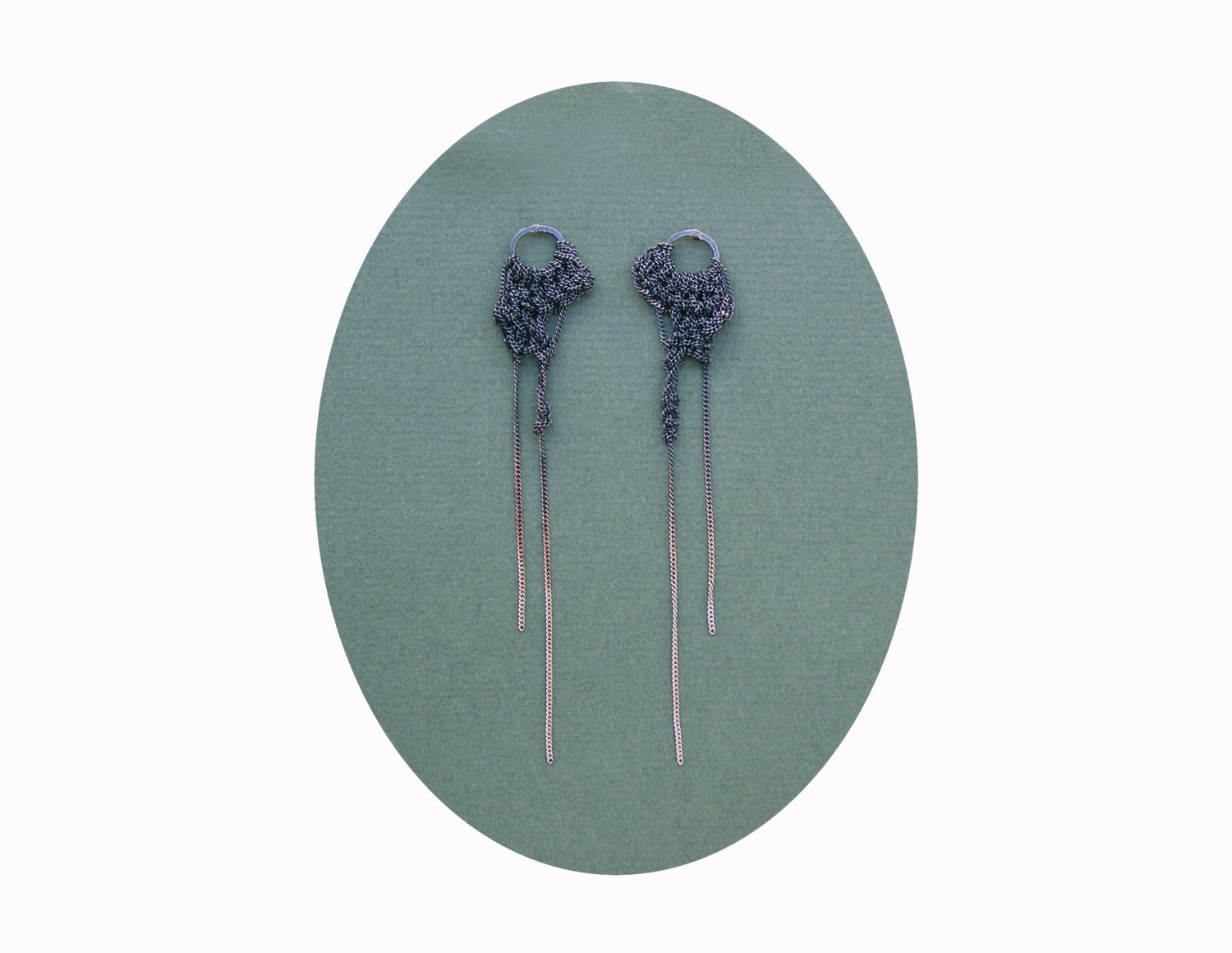 crochet oxidized silver hoops earrings, studs, gradient to white, handmade jewelry, ooak