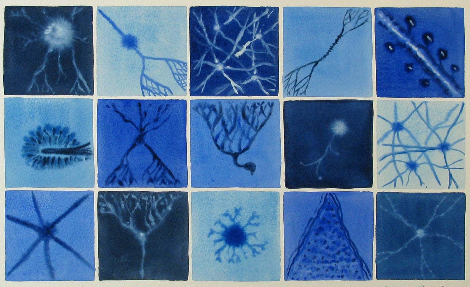 Blue Brain Cells 8 - original watercolor painting