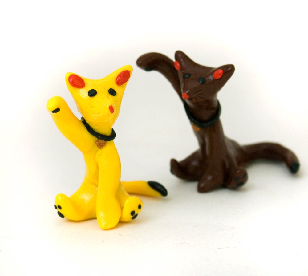 Lucky cat polymer clay figure small - good luck collectable - several colors available