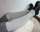 Gray Slouchy Boot Socks Leg Warmers Knee Highs Grey White Heather Knit A1027