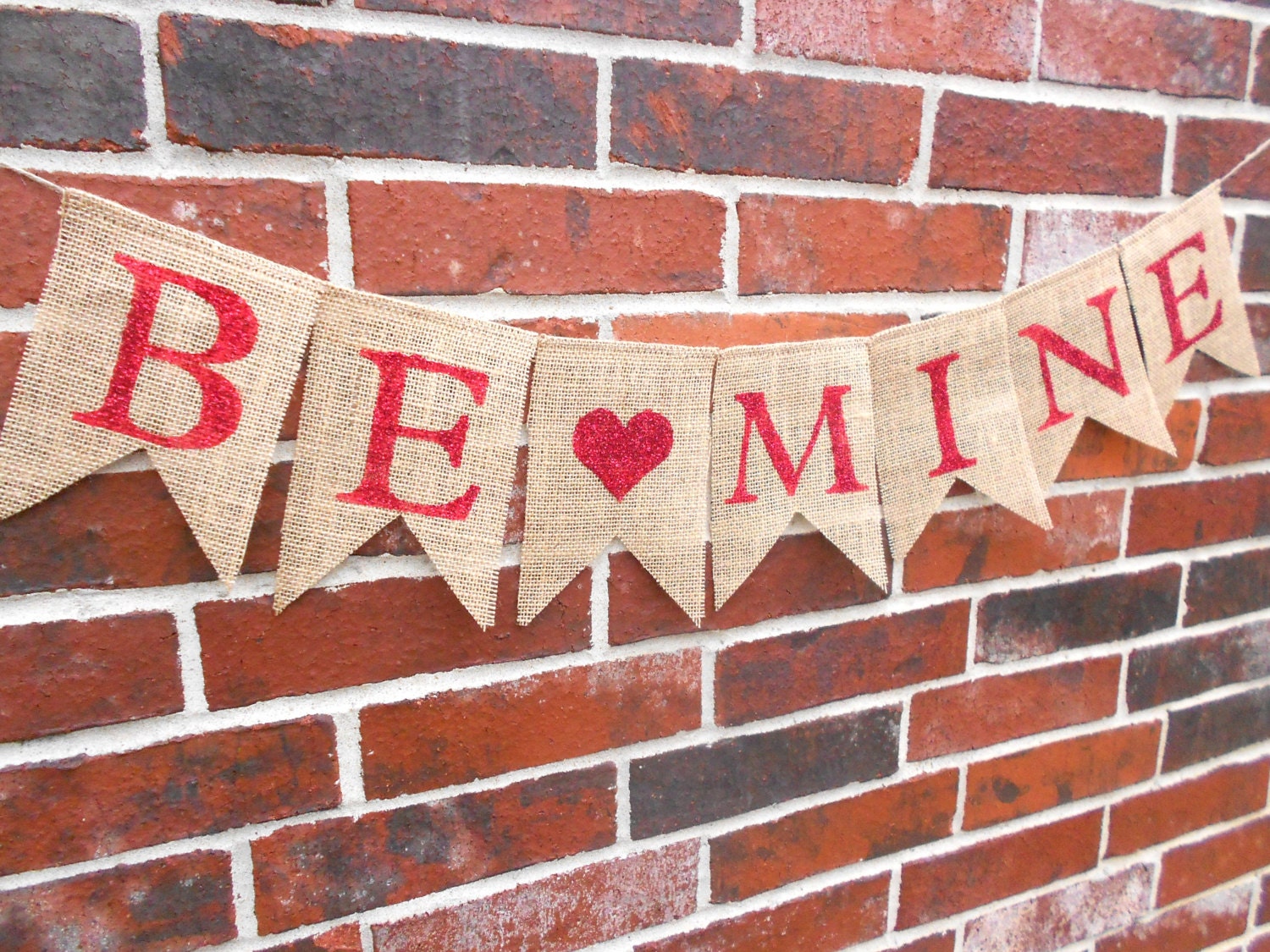 Be Mine Red Glitter Burlap Banner in for Valentines Day