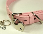 Locking Buckle Collar and Lock 3 Dee Rings Pink Purple Blue or White Leather  Bdsm Collar