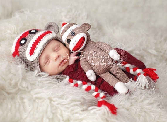 Sock Monkey Crochet Baby Hat