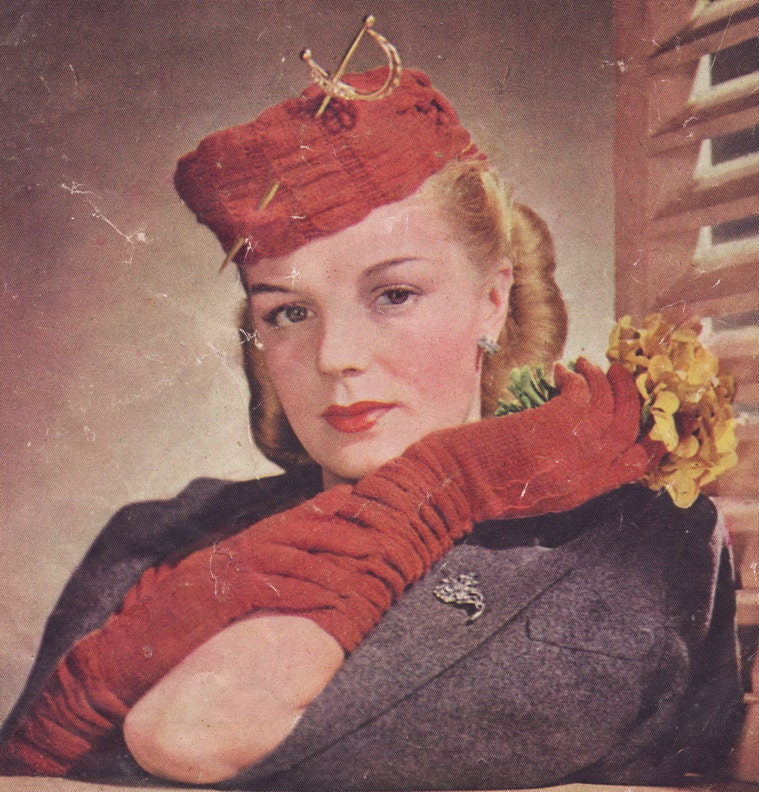 Knitting pattern PDF, hat and gloves -  vintage knitting pattern retro 1940's pdf email