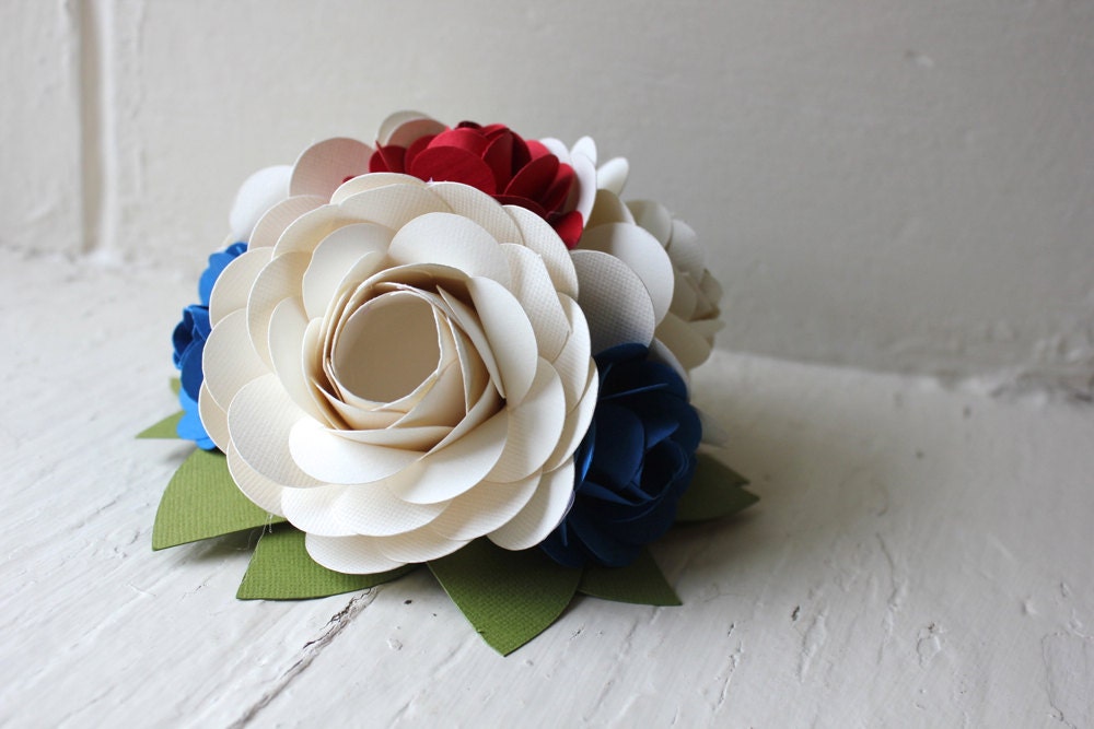 Paper Flower Cake Topper, Wedding, Red, White and Blue Paper Rose