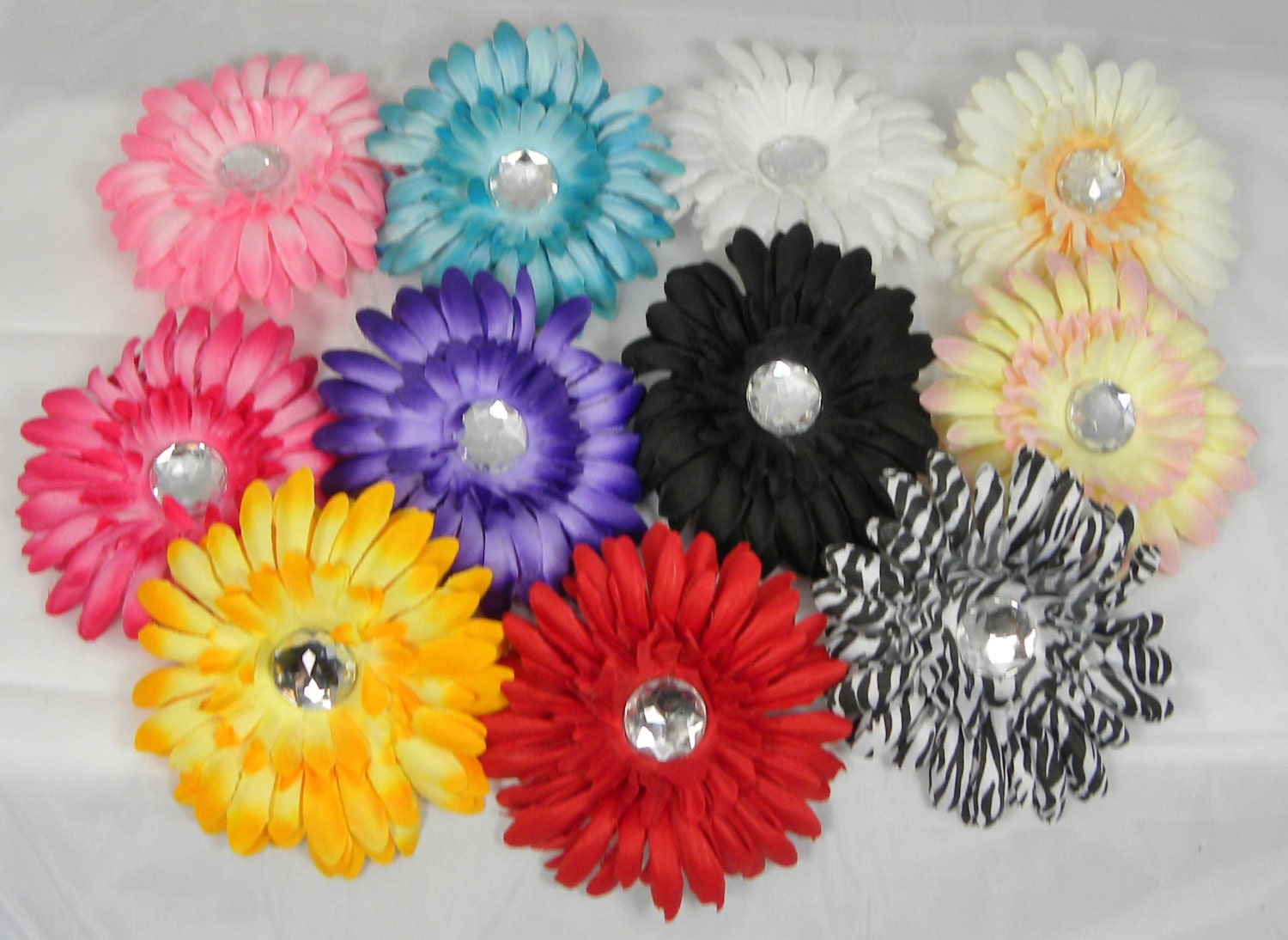 Flower Crystal center Accessory to add to your Dog Collar  Step In Harness or to a Hair Band Red White Pink Black Yellow Purple Beige Zebra