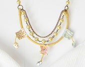 Bib Statement Yellow Necklace Fabric Chain Beaded Three Strand Jewelry Textile Bridesmaids Spring Fashion Colorful Jewelry Mothers Day
