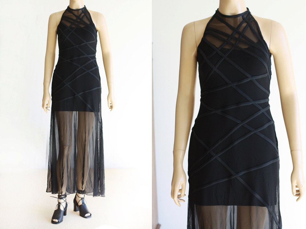 Tadashi Sheer Dress Maxi Length / Body Con / Sheer / High Fashion / Avant Garde