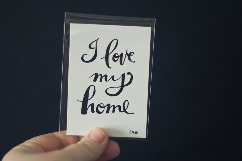 ATC, ACEO, Artist Trading Card, Miniature Art, Home Quote, Love My Home, House Quote, Typography Original