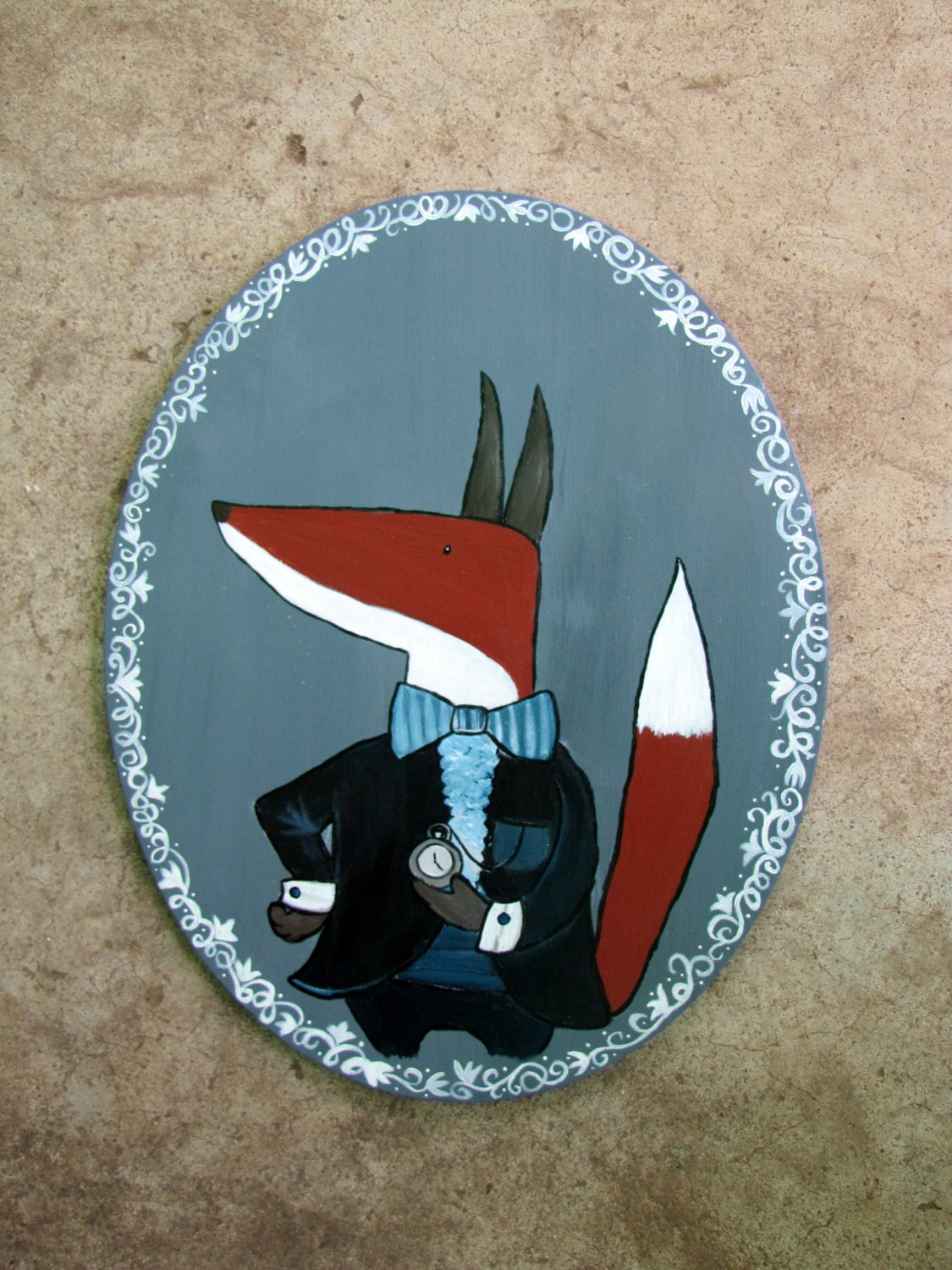 Dapper Fox Portrait, Whimsical Woodland Kids Wall Art, Nursery Painting