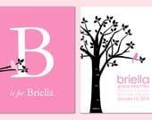 Personalized Custom Baby Name/Birthdate Print and Initial/Monogram Print-  Set of two 8"x10" prints (Pink/White)
