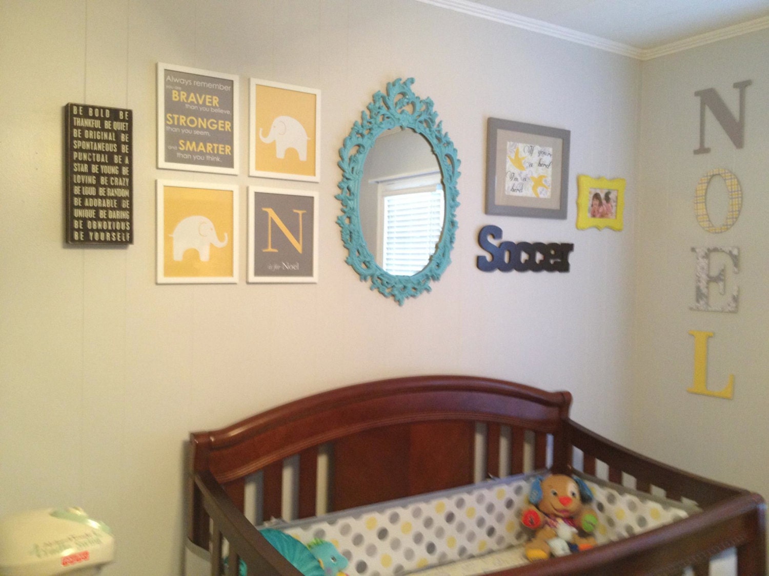 Yellow and Gray Modern Nursery Set - Always Remember You are Braver - Initial/Monogram - Elephant Prints - Set of four 8"x10"s