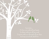 Custom Wedding Vows Love Birds Family Tree - First Anniversary Paper Gift - Gift for Wife - Wedding Gift -  11"x14"