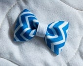 Blue and White Chevron Stripes Bow Tie Hair Bow