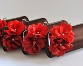 Set of 7 Bridesmaid clutches / Wedding clutches - Small sized clutch - Dark Chocolate, Bordeaux and Bright Red - CUSTOM COLOR