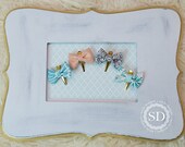 Fabric Bow Clips -- Turquoise, Grey, Orange -- Set of 4