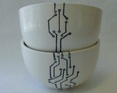 Two Circuit Board and Topography Porcelain Bowls