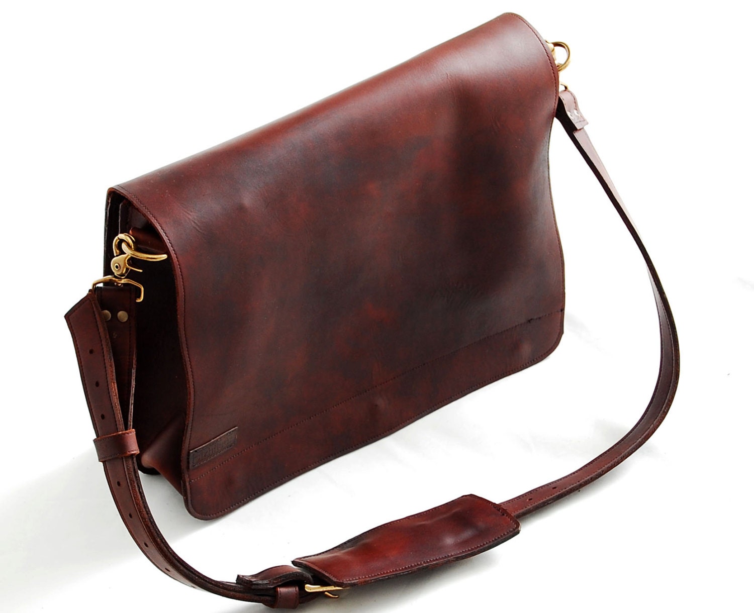 Unisex leather messenger bag, 16 inch leather laptop bag, cross body bag - Whisky Flavor