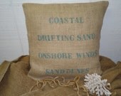 Nautical Burlap Pillow Words Sand Dunes Turquoise Simple Word Cottage Style Cotton Pillow