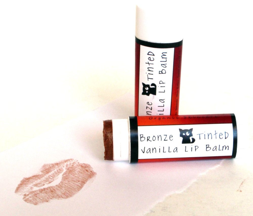 Bronze Tinted Vanilla Lip Balm- Organic .15 oz Twist Tube- Handmade Moisturizing Balm with natural bronze mica tint