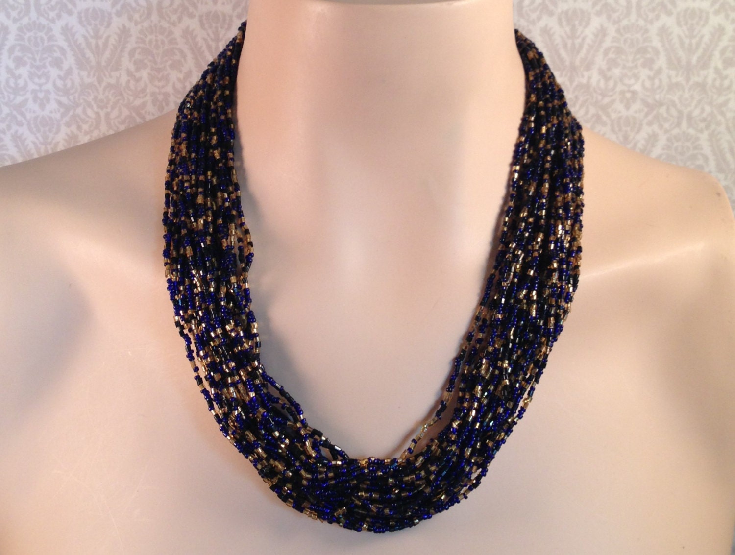 Vintage Deep Blue and Gold Lapis Torsade Necklace