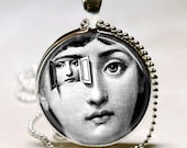 Fornasetti Face Jewelry Black and White Surrealist Fantasy Art Pendant with Ball Chain Necklace Included