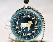 Aries Necklace Zodiac Jewelry Astrological Symbol Ram March April Birthday Astrology Art Pendant with Ball Chain Included (ITEM B111)