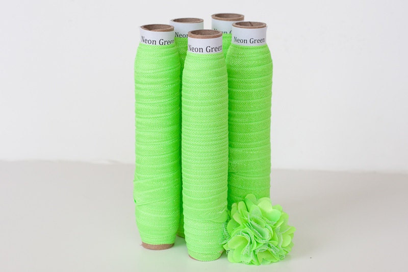 Neon Green Fold Over Elastic for Baby Headbands - 10 Yards of 5/8 inch FOE