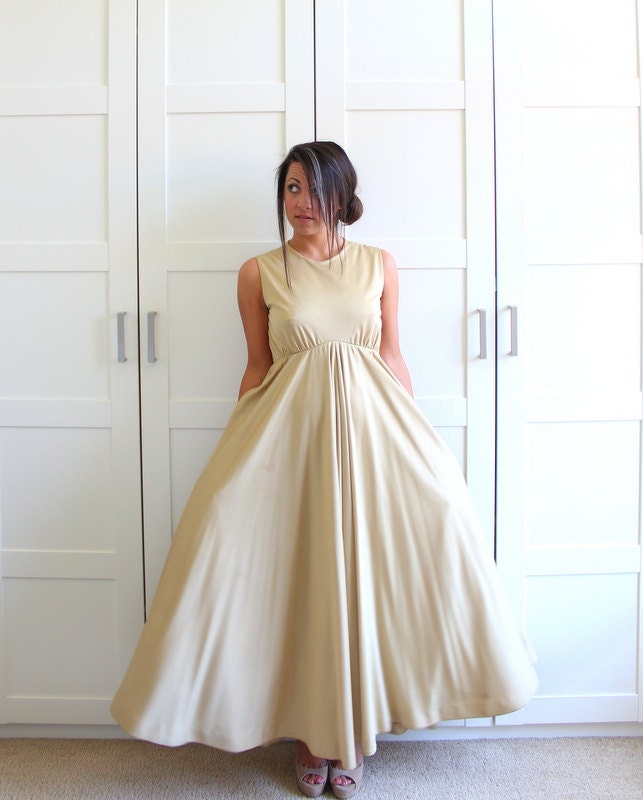 Golden Maxi Dress / Two Piece Dress Jacket Set / Vintage Maxi Dress / Formal Dress Evening Gown / size Medium