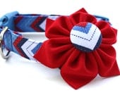 Firecracker Chevron - 4th of July, Americana Dog Collar and Flower Set - red white and blue