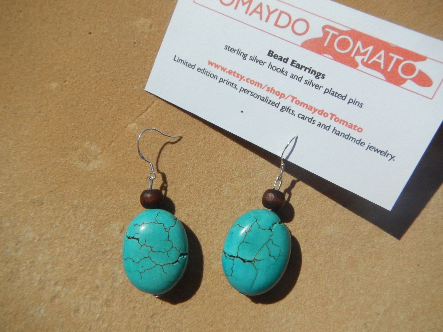 Wood and Turquoise Bead Earrings