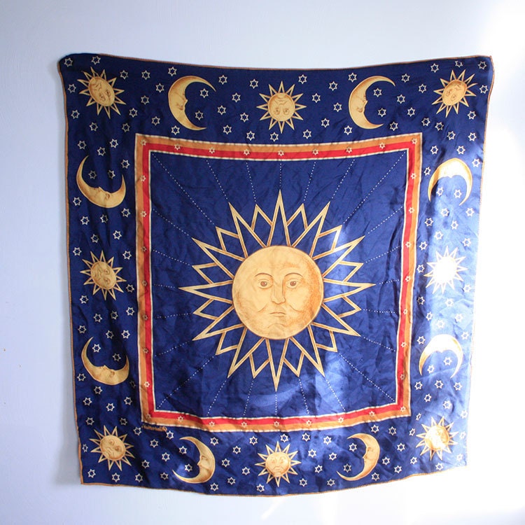 Vintage 80s Cosmic Star and Moon Silk Scarf