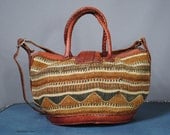 Vintage WOVEN Raffia TRIBAL Bucket Bag with HANDLES