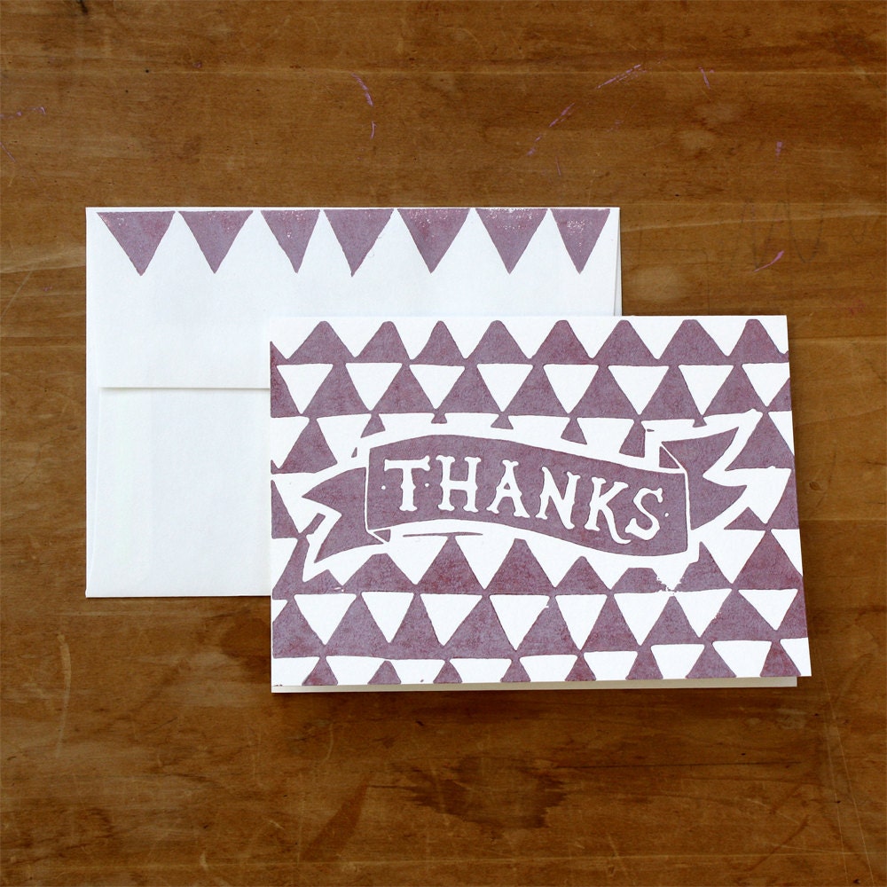Shimmering Lavender Thank You Card - hand pulled linocut print